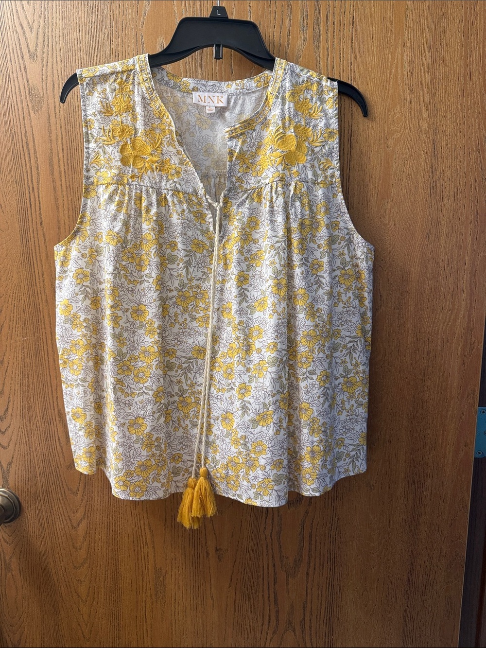 Yellow Floral Sleeveless Tie-Front Blouse